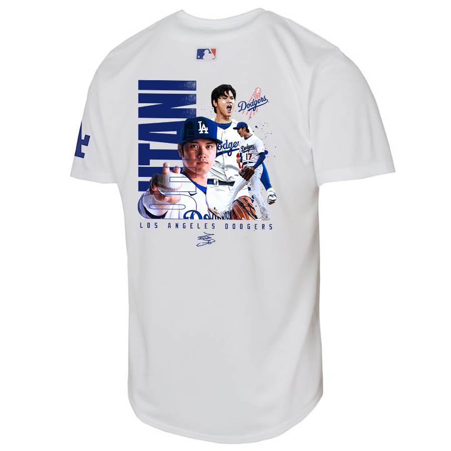 Alternative view of Shohei Ohtani 17 Los Angeles Dodgers Signed Name 2023 Youth Home Baseball Jersey - White 