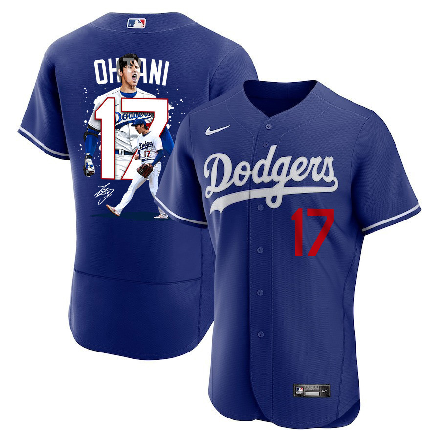 Shohei Ohtani 17 Los Angeles Dodgers Signed Number 2023 Alternate ELITE Baseball Jersey - Men Royal Baseball Jersey 