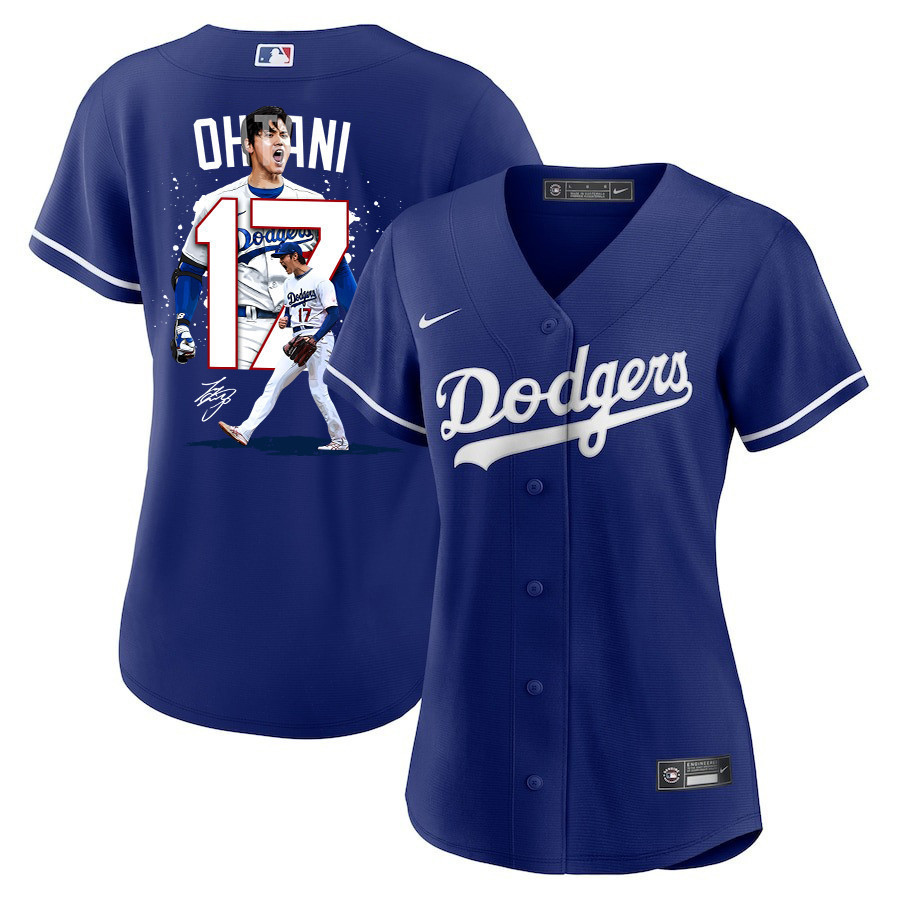Shohei Ohtani 17 Los Angeles Dodgers Signed Number 2023 Alternate Women Baseball Jersey - Royal 