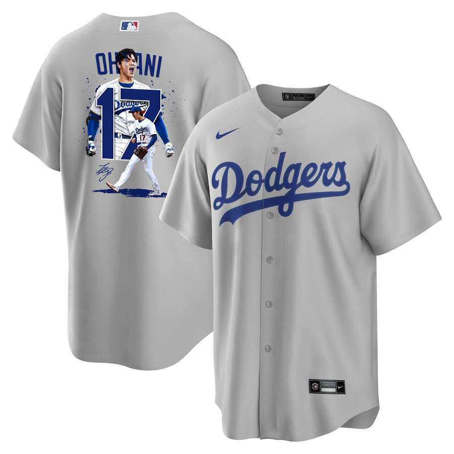 Shohei Ohtani 17 Los Angeles Dodgers Signed Number 2023 Road Men Baseball Jersey - Gray 