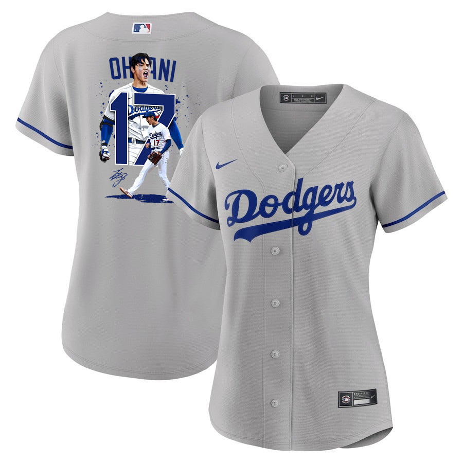 Shohei Ohtani 17 Los Angeles Dodgers Signed Number 2023 Road Women Baseball Jersey - Gray 