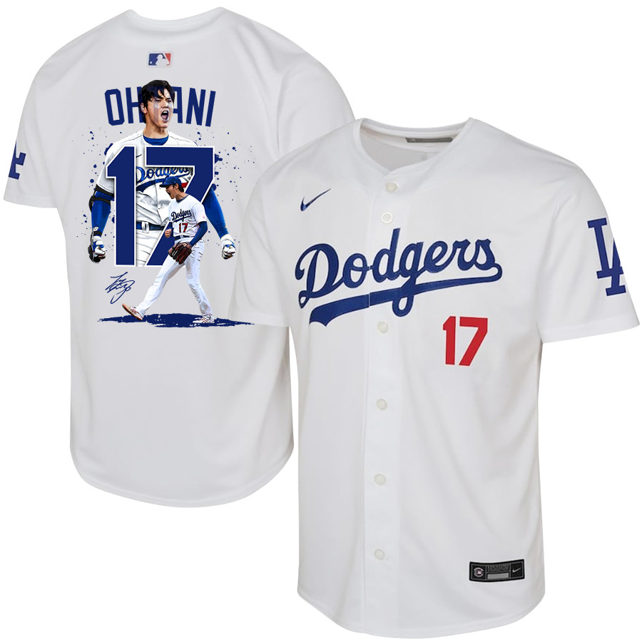 Shohei Ohtani 17 Los Angeles Dodgers Signed Number 2023 Youth Home Baseball Jersey - White 
