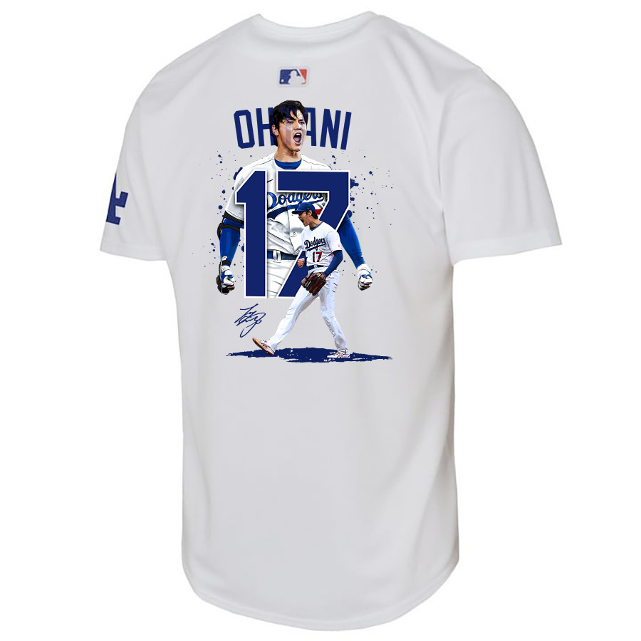 Alternative view of Shohei Ohtani 17 Los Angeles Dodgers Signed Number 2023 Youth Home Baseball Jersey - White 