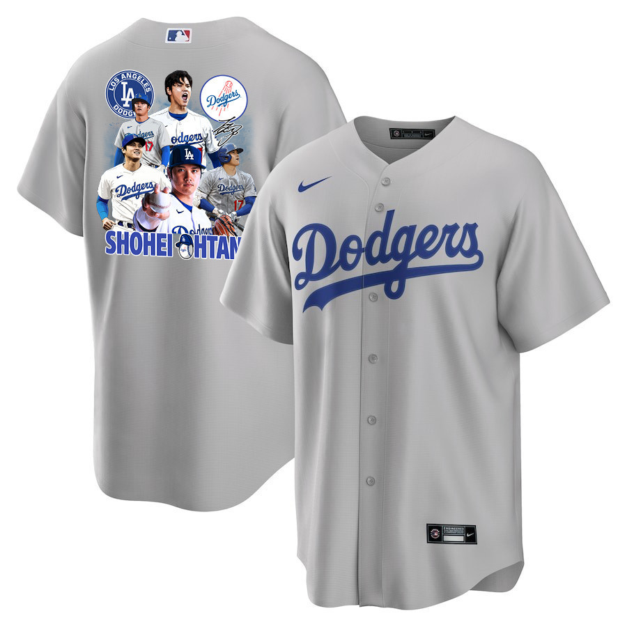 Shohei Ohtani 17 Los Angeles Dodgers Signed Sho King 2023 Road Men Baseball Jersey - Gray 