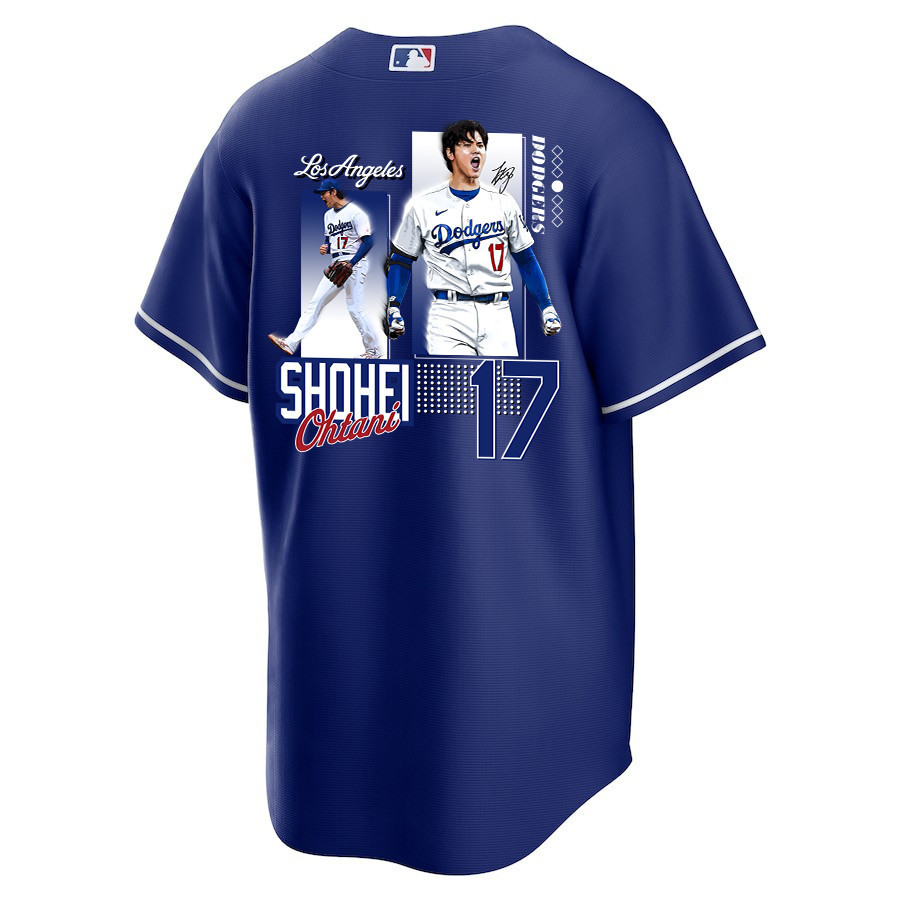 Alternative view of Shohei Ohtani 17 Los Angeles Dodgers Signed Welcome To The Sho 2023 Alternate Men Baseball Jersey - Royal 