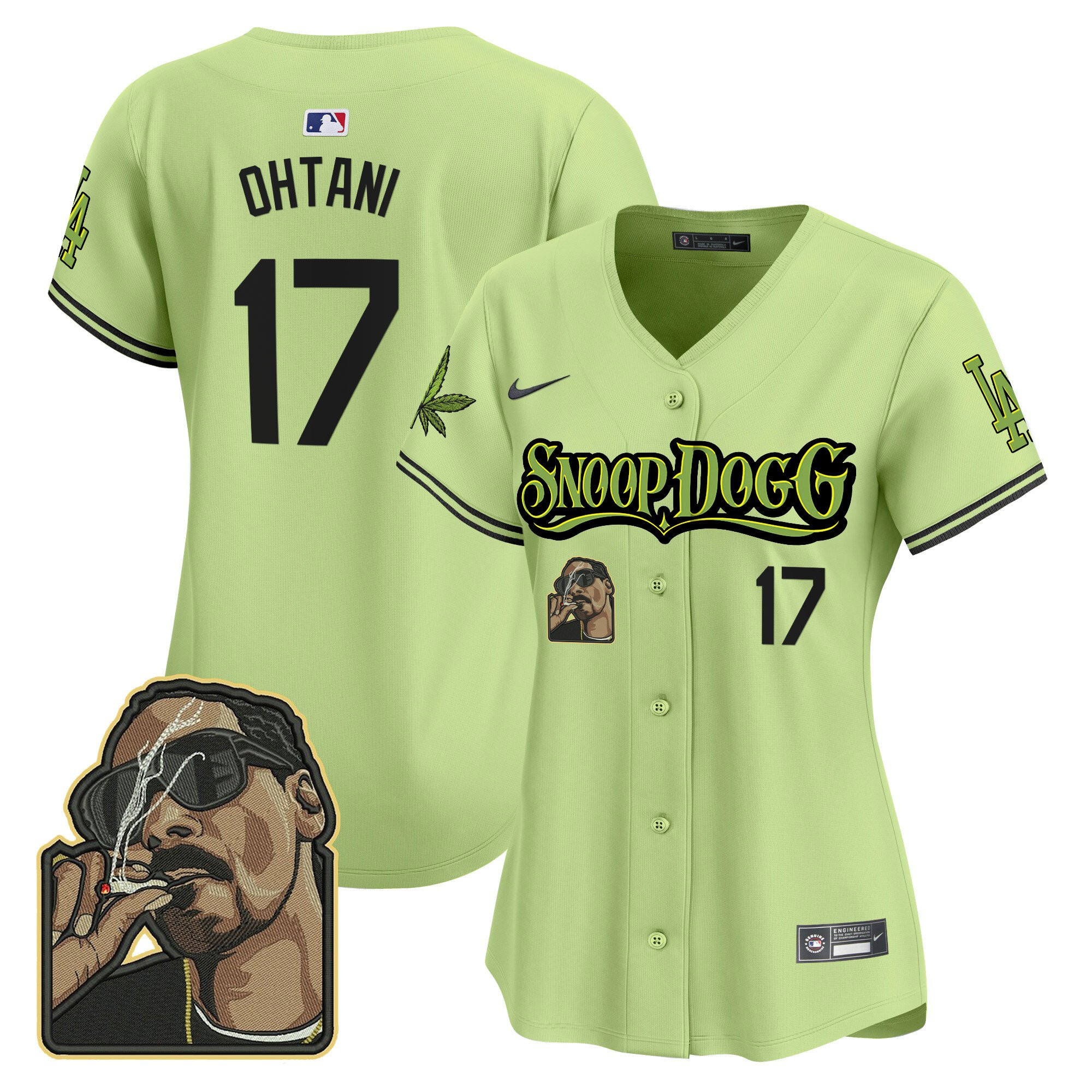 Shohei Ohtani 17 Los Angeles Dodgers Snoop Dogg Women Baseball Jersey - Light Green 