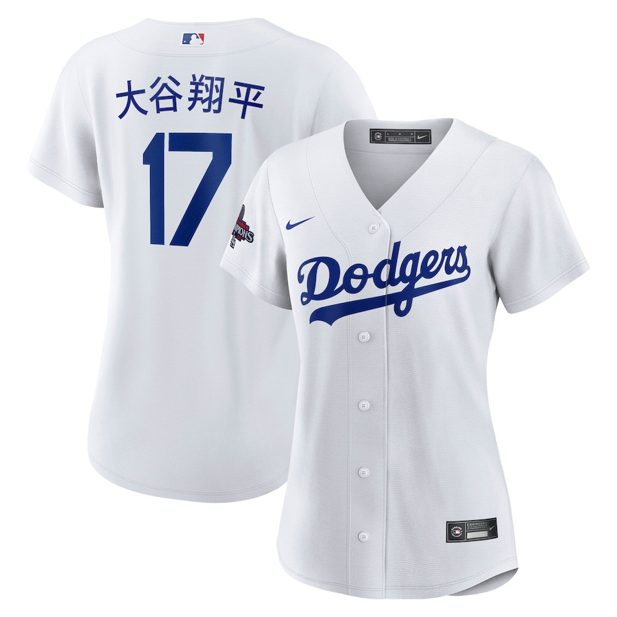 Shohei Ohtani 17 Los Angeles Dodgers Women's 2024 World Series Champions Home Japanese Characters Player Baseball Jersey - White 