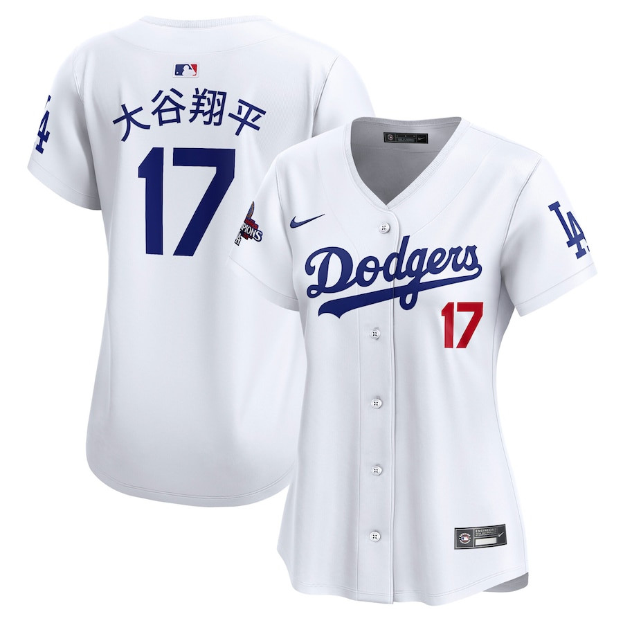 Shohei Ohtani 17 Los Angeles Dodgers Women's 2024 World Series Champions Japanese Characters Limited Player Baseball Jersey - White 