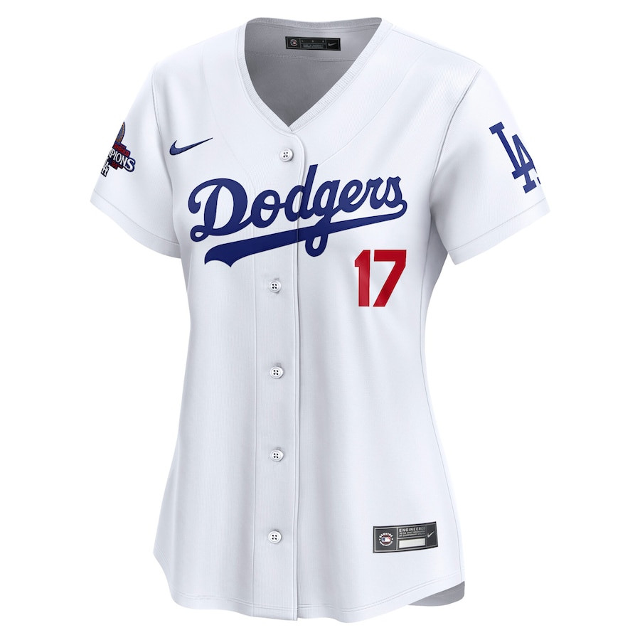Alternative view of Shohei Ohtani 17 Los Angeles Dodgers Women's 2024 World Series Champions Japanese Characters Limited Player Baseball Jersey - White 