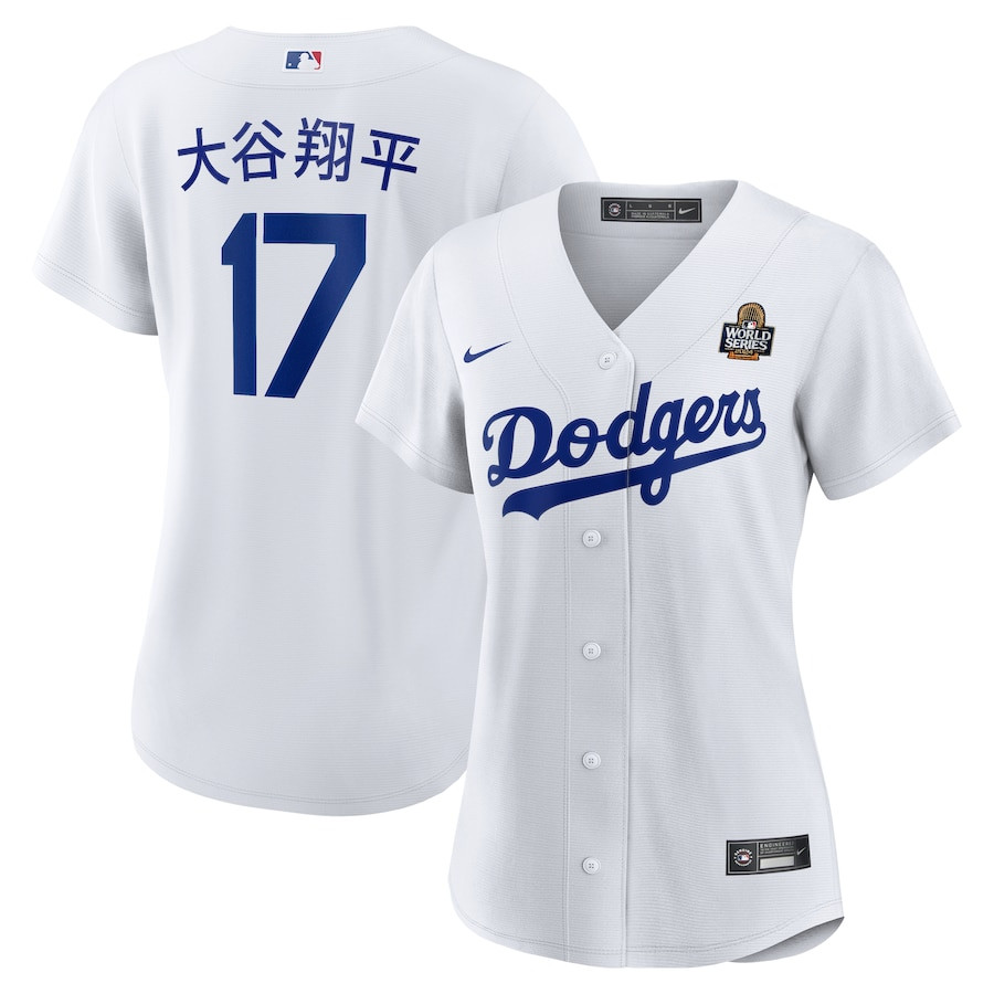 Shohei Ohtani 17 Los Angeles Dodgers Women's Home 2024 World Series Japanese Lettering Baseball Jersey - White 