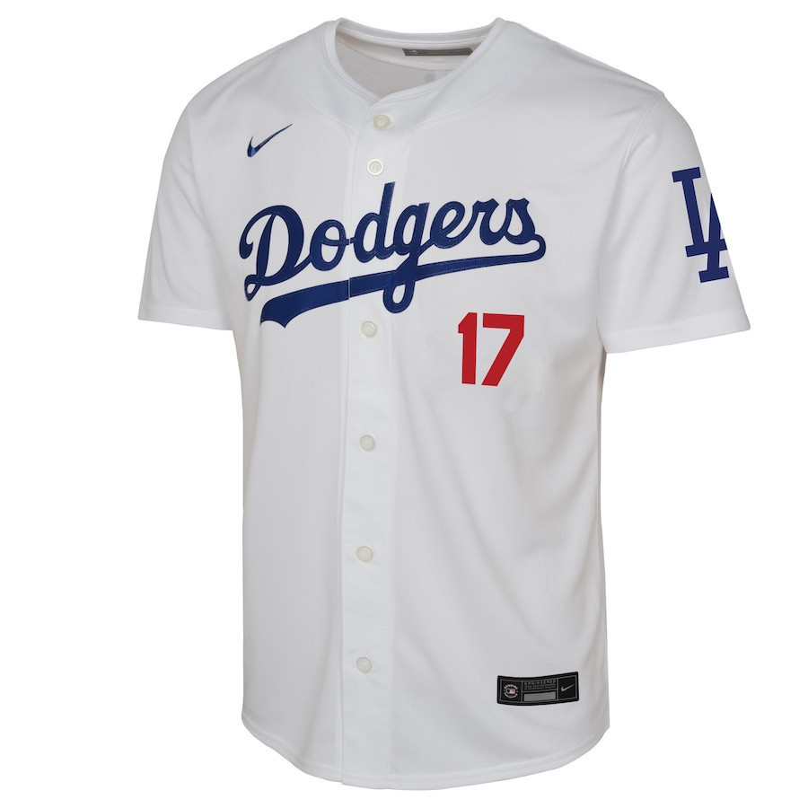 Alternative view of Shohei Ohtani 17 Los Angeles Dodgers Youth Home Baseball Jersey - White 