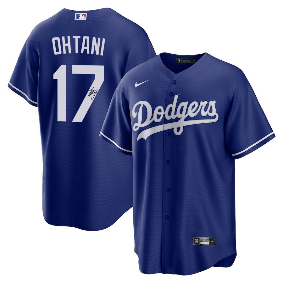 Shohei Ohtani 17 Signed Los Angeles Dodgers Alternate Baseball Jersey - Men Royal Baseball Jersey 