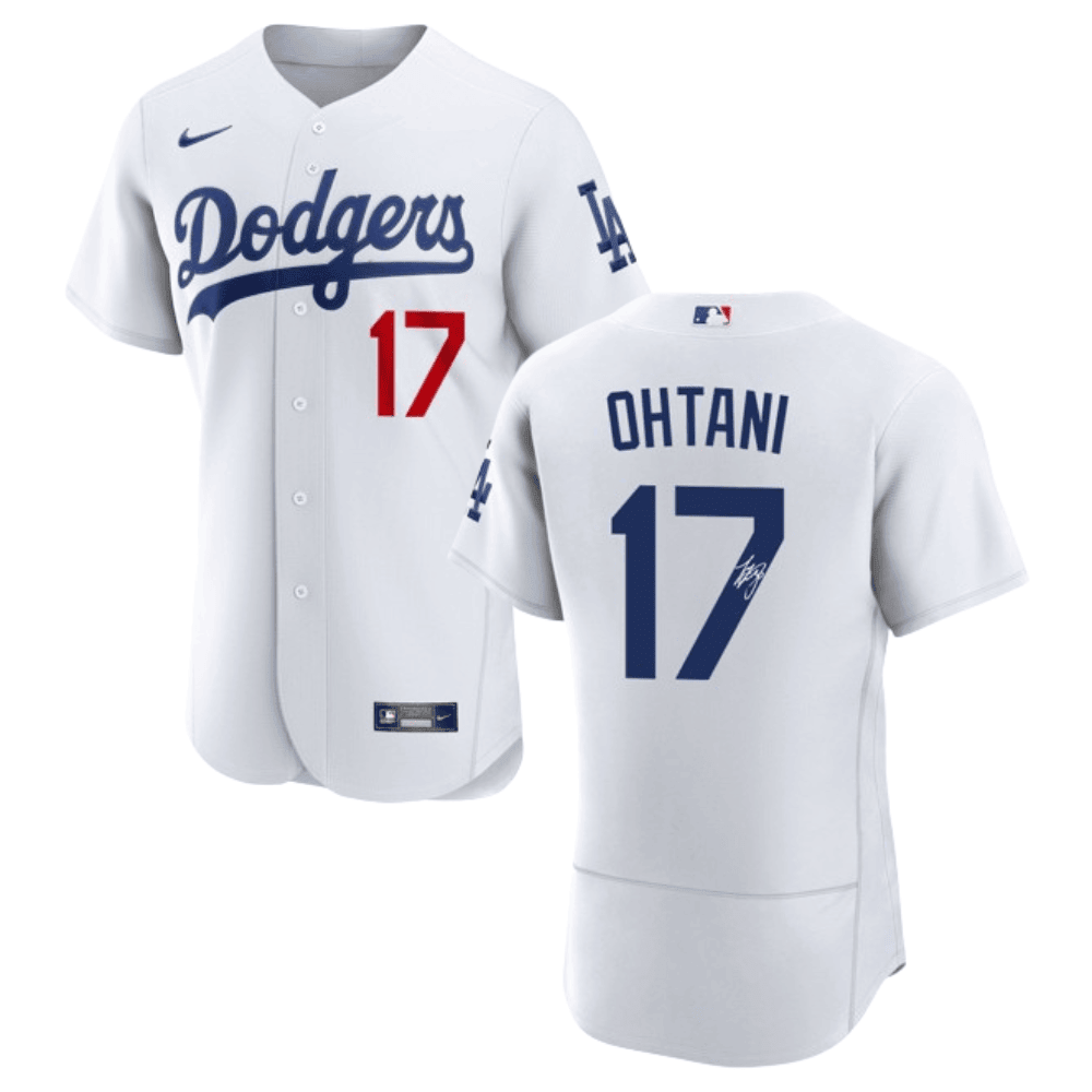 Shohei Ohtani 17 Signed Los Angeles Dodgers Home ELITE Baseball Jersey - Men White Baseball Jersey 