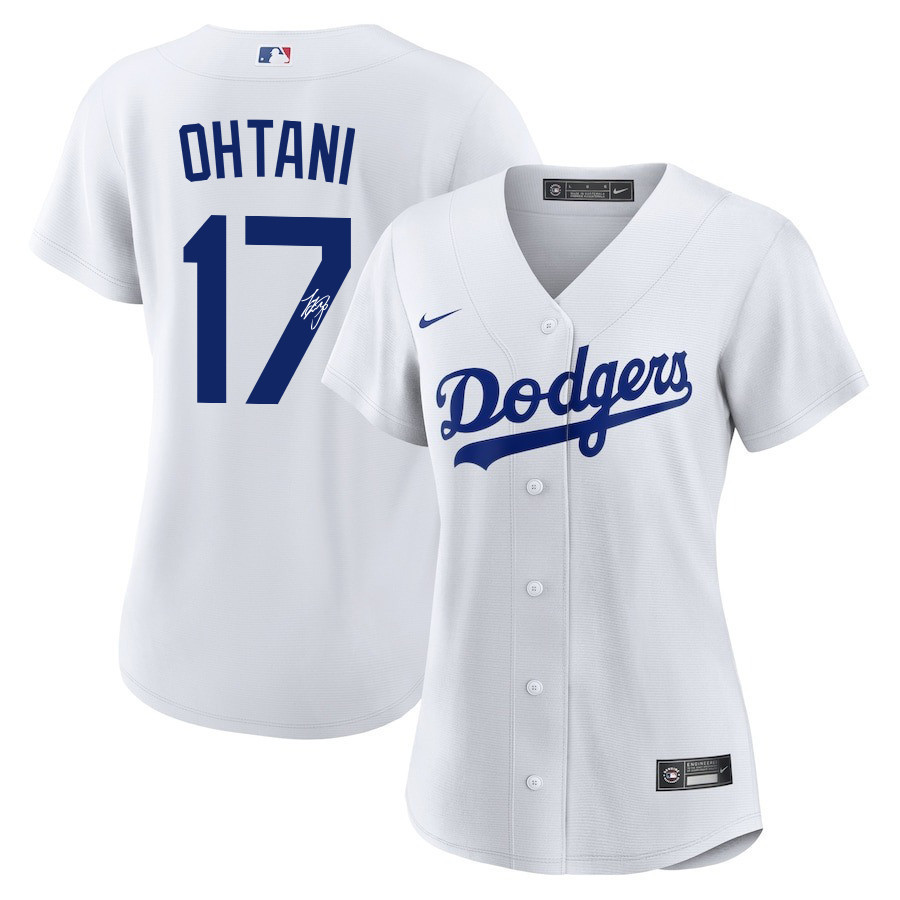 Shohei Ohtani 17 Signed Los Angeles Dodgers Home Baseball Jersey - Women White Baseball Jersey 