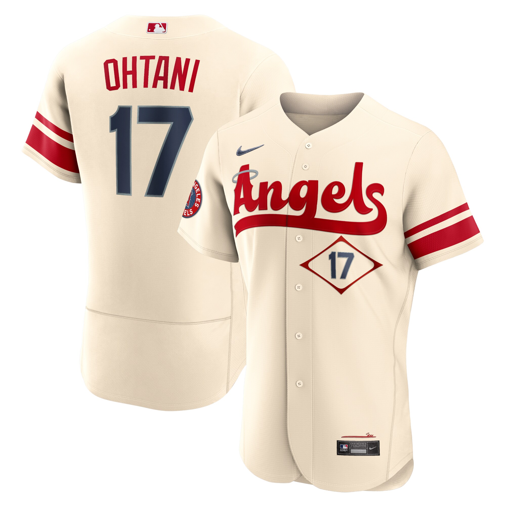 Alternative view of Shohei Ohtani Los Angeles Angels 2022 City Connect Authentic Player Baseball Jersey - Cream