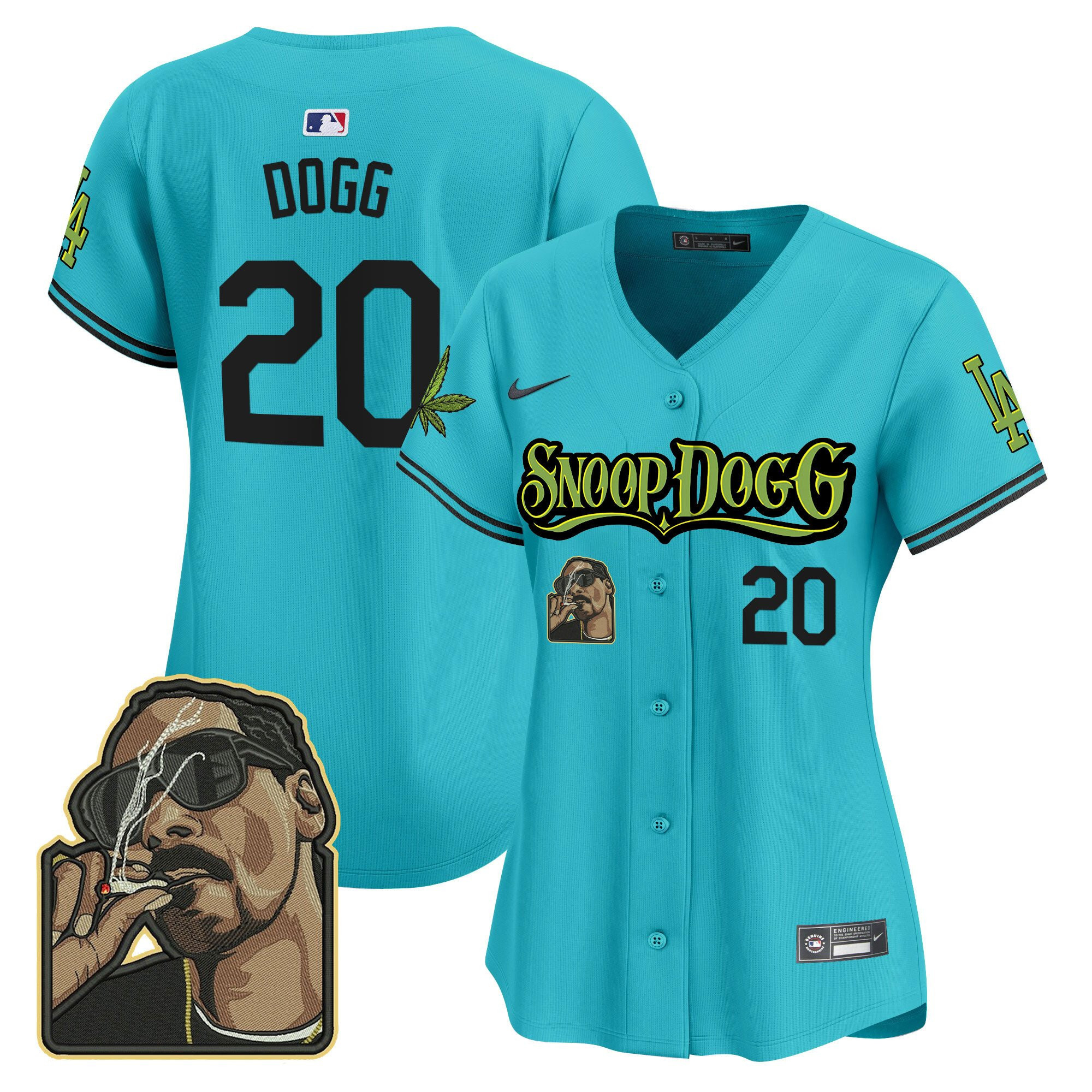Snoop Dogg 20 Los Angeles Dodgers Snoop Dogg Women Baseball Jersey - Aqua 