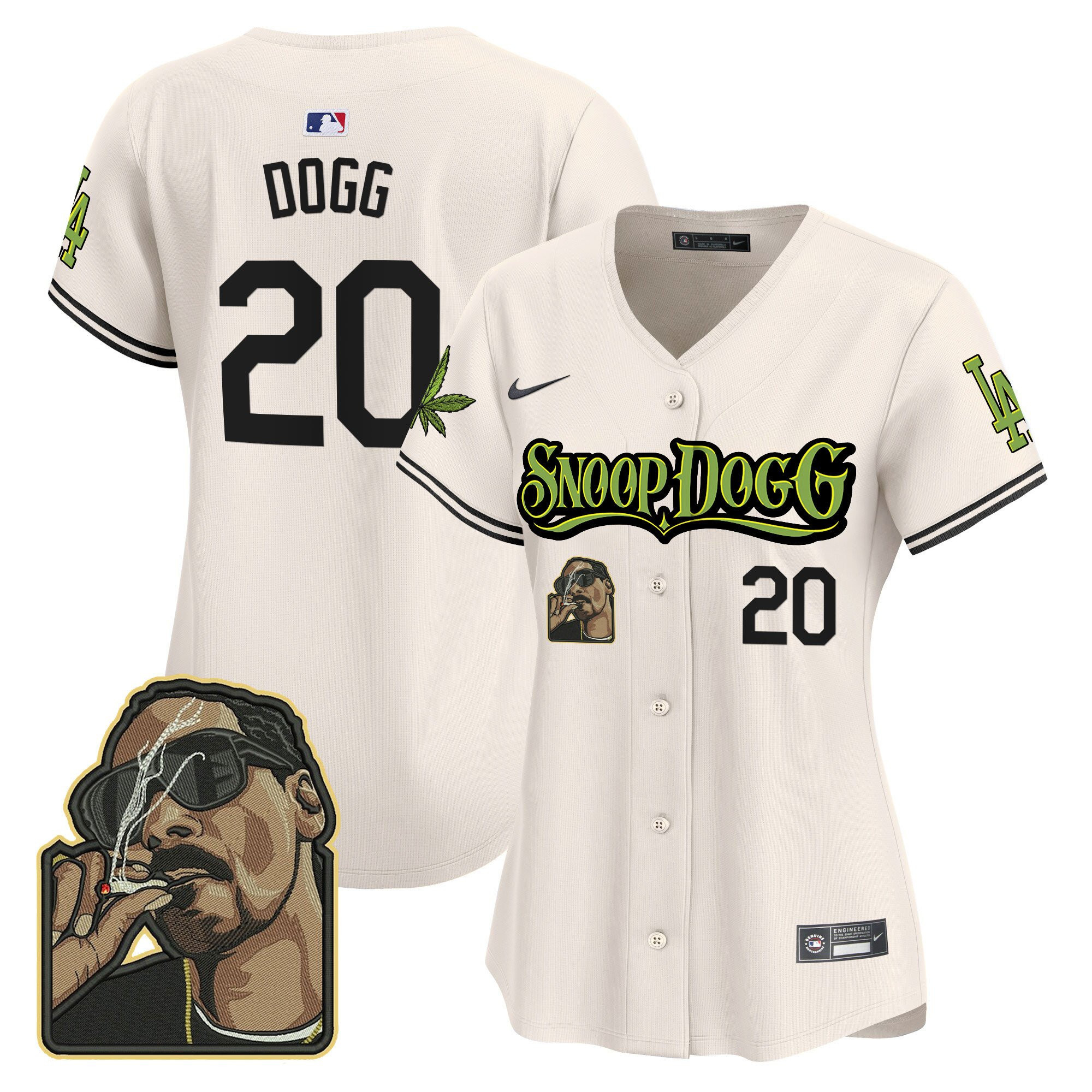 Snoop Dogg 20 Los Angeles Dodgers Snoop Dogg Women Baseball Jersey - Cream 