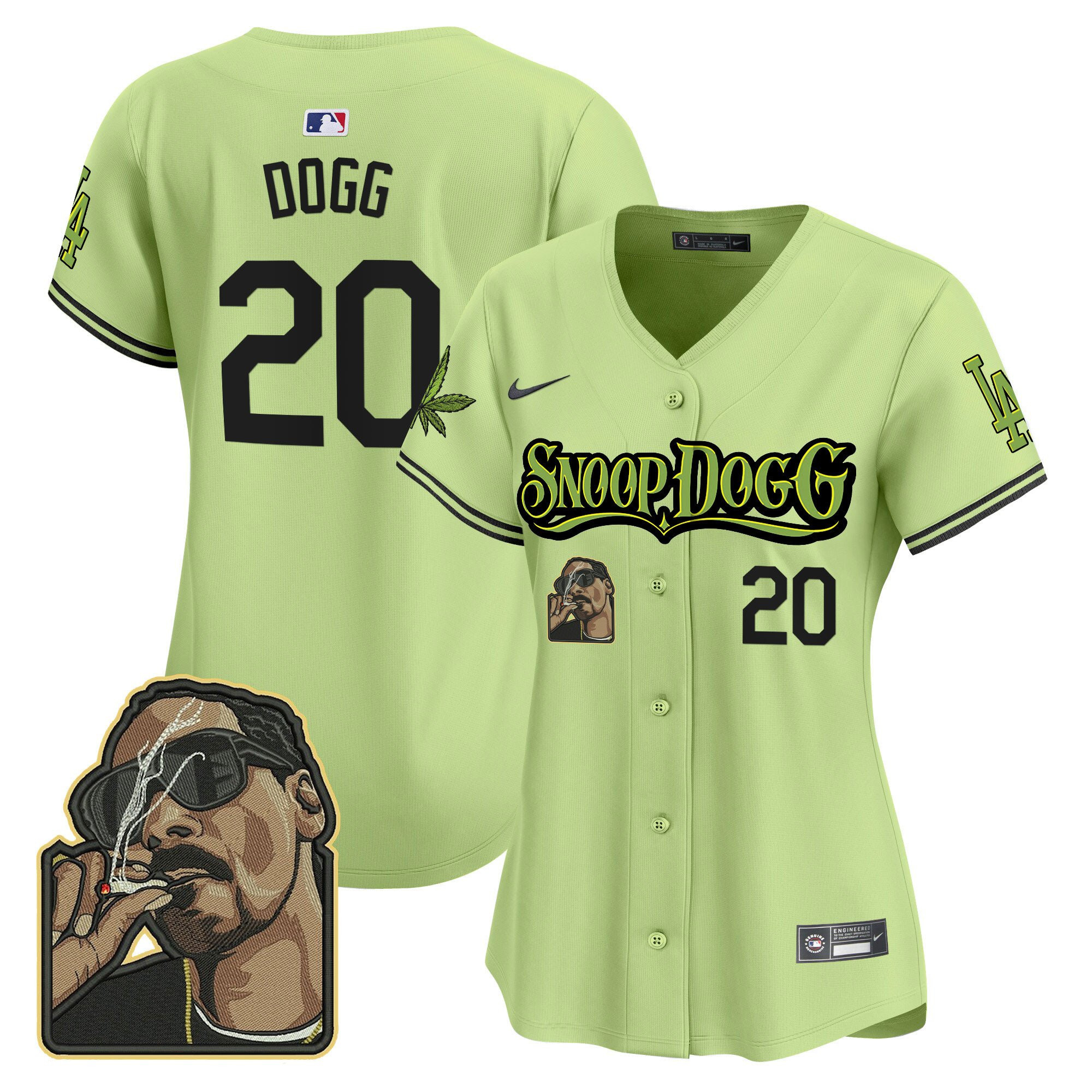 Snoop Dogg 20 Los Angeles Dodgers Snoop Dogg Women Baseball Jersey - Light Green 