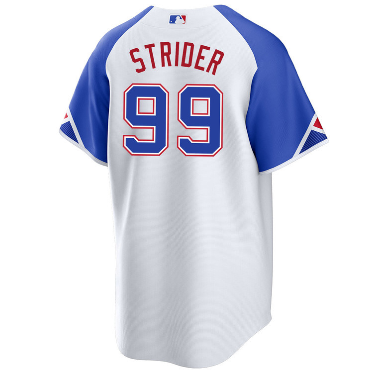 Alternative view of Spencer Strider 99 Atlanta Braves City Connect Men Baseball Jersey - White - JS451