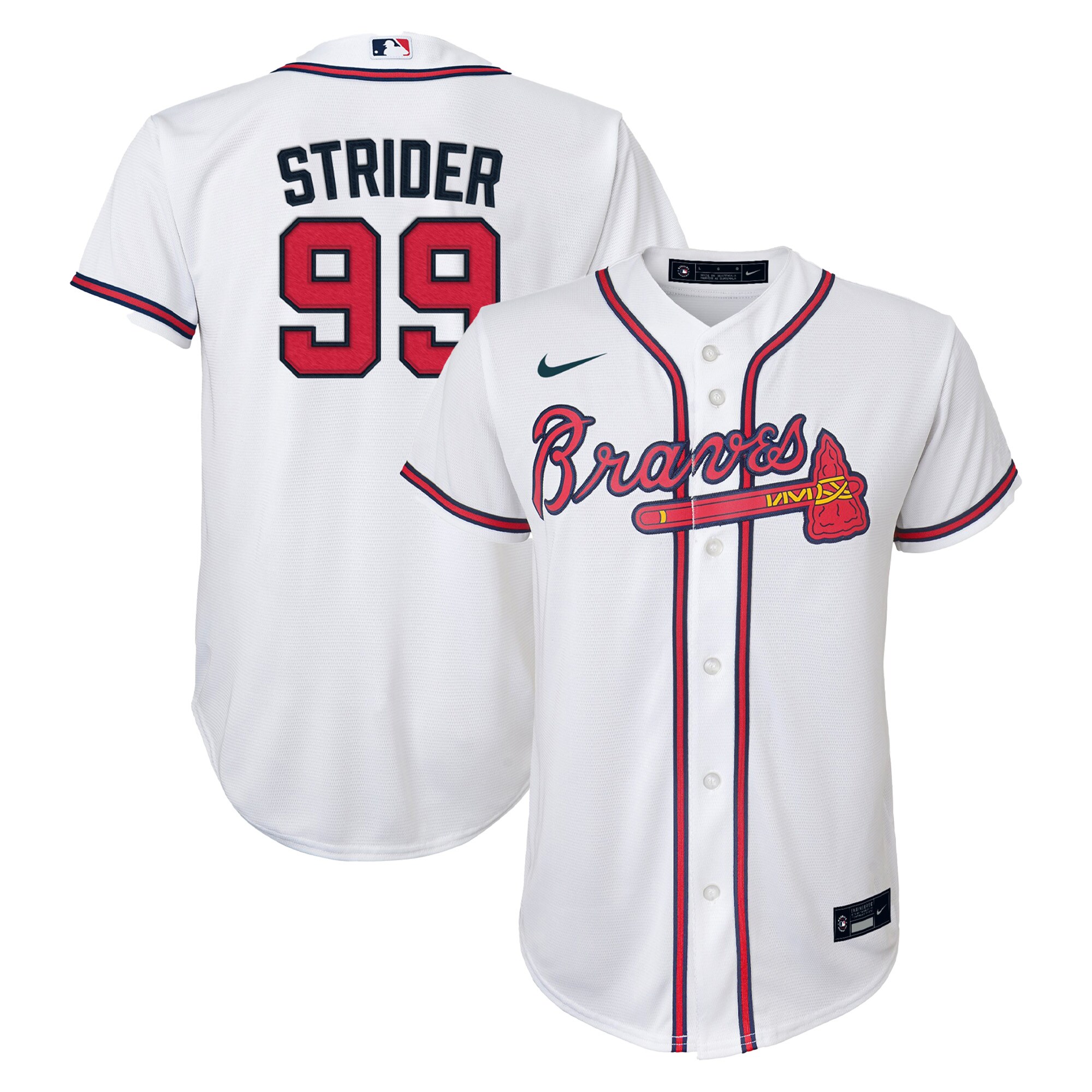 Spencer Strider Atlanta Braves Youth Home Replica Player Baseball Jersey - White