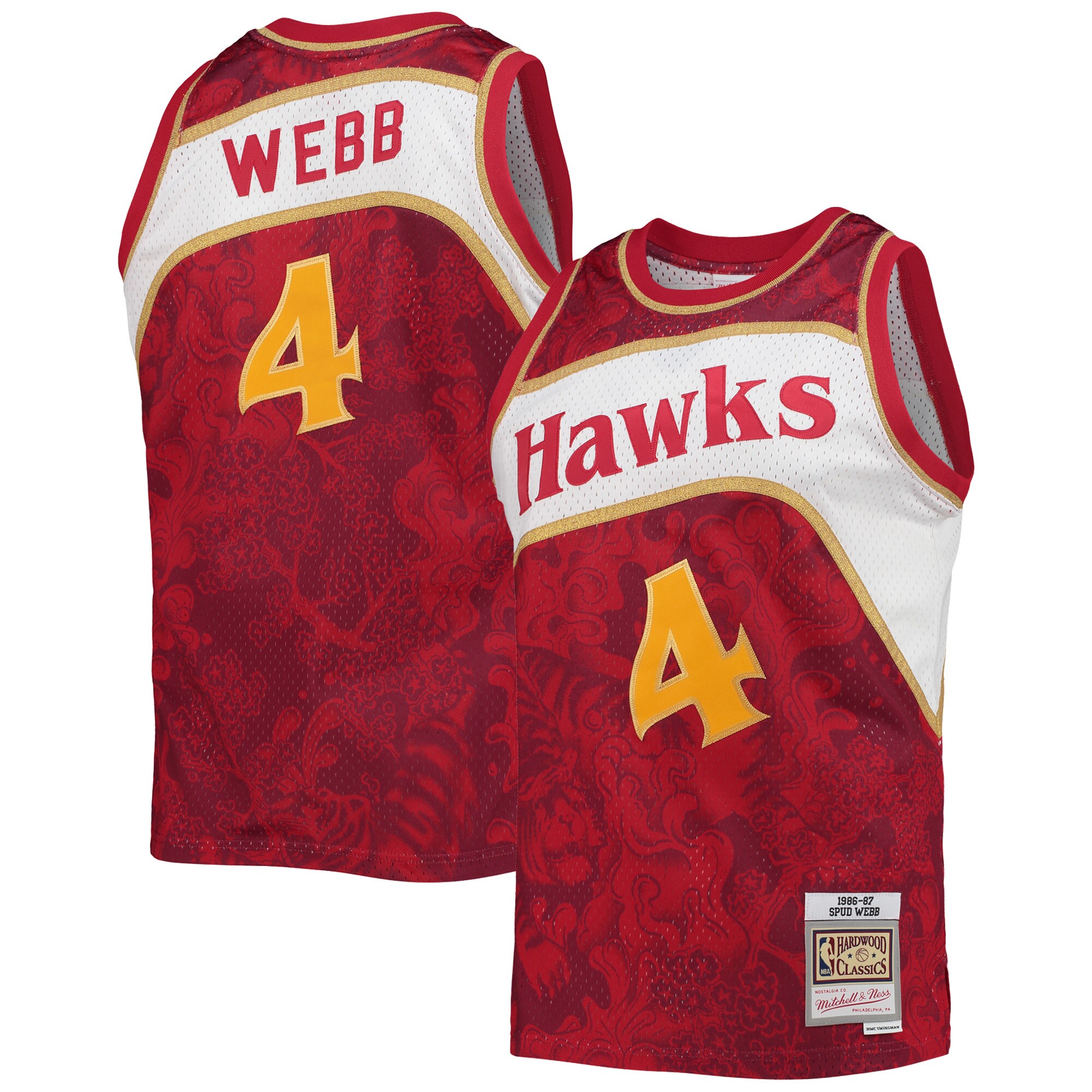 Alternative view of Spud Webb Atlanta Hawks Mitchell & Ness Hardwood Classics 1986/87 Lunar New Year Swingman Basketball Jersey - Red