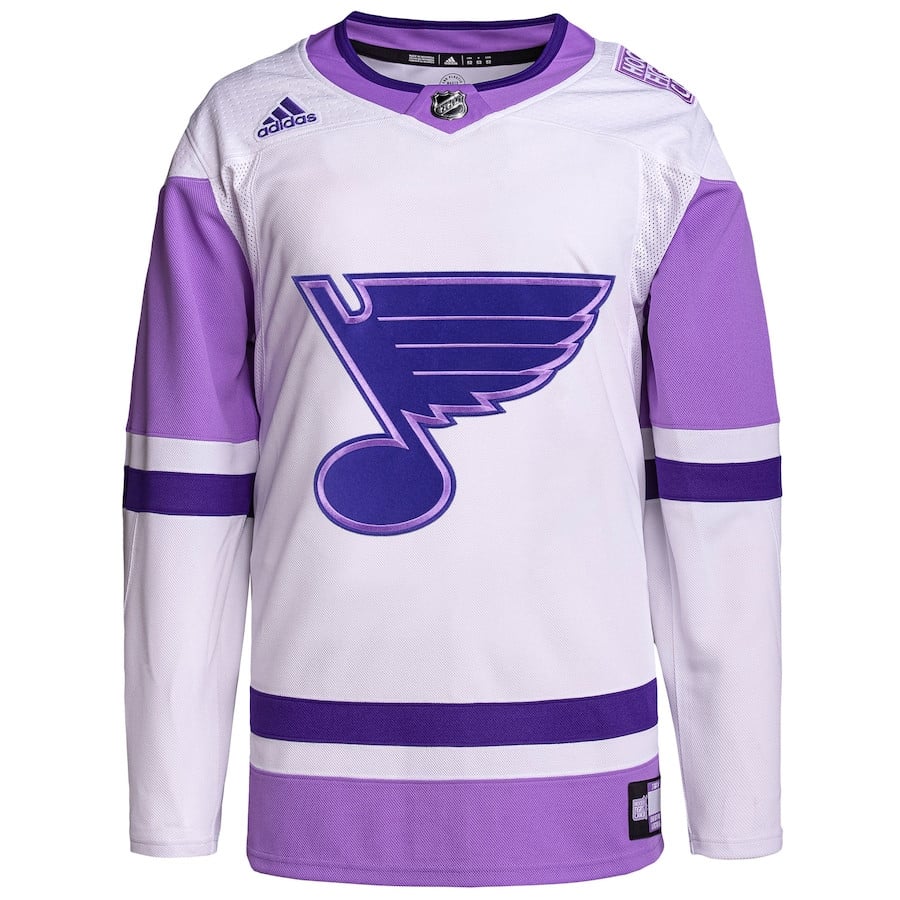 Alternative view of St. Louis Blues Hockey Fights Cancer Primegreen Men Hockey Jersey - White/Purple - JS217 