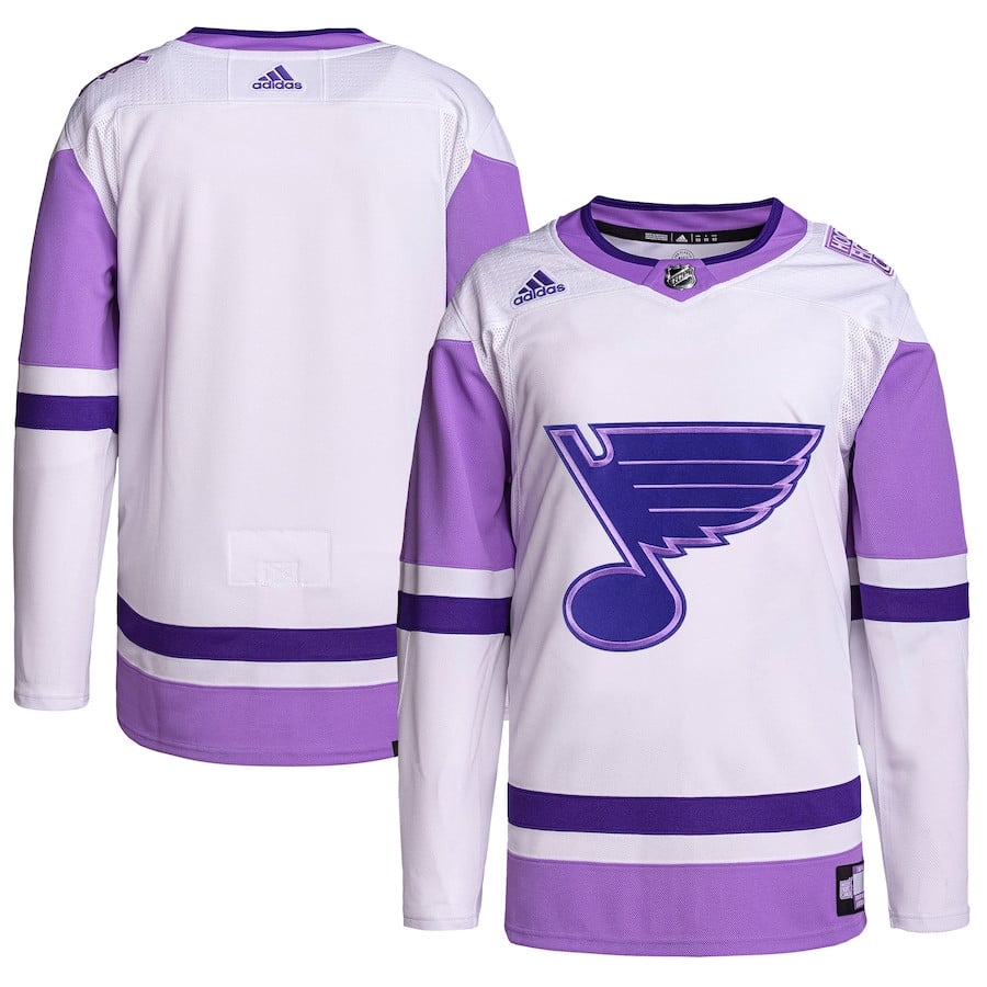 St. Louis Blues Hockey Fights Cancer Primegreen Men Hockey Jersey - White/Purple - JS217 