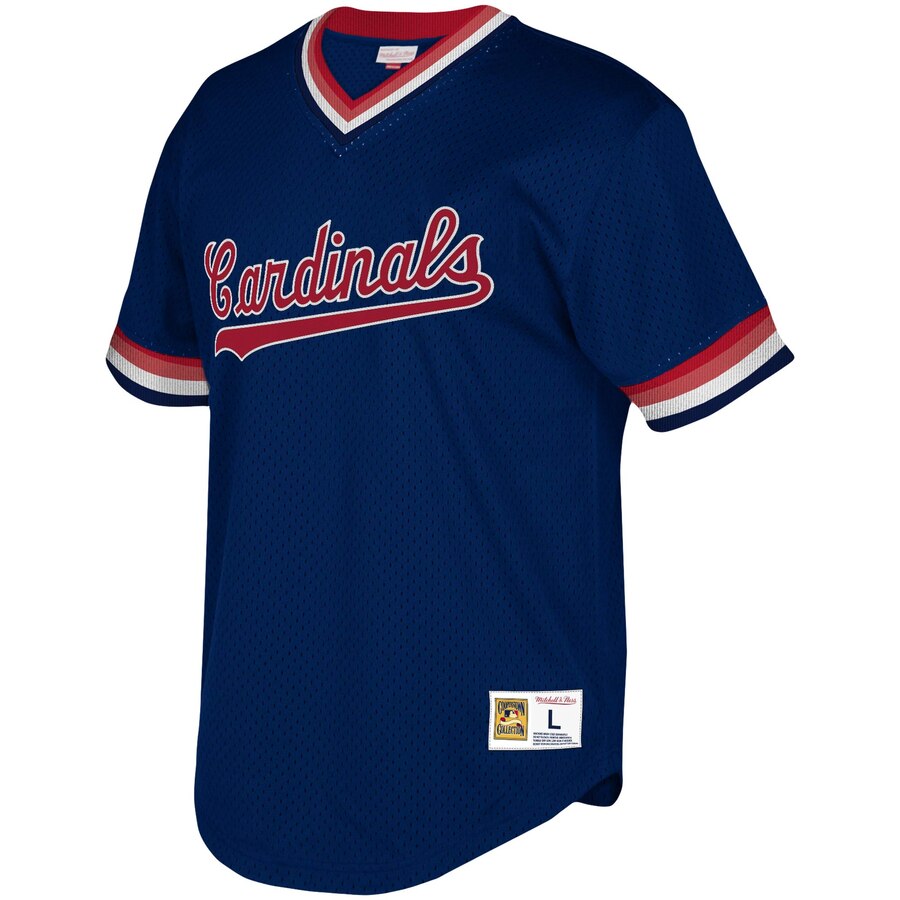 Alternative view of St. Louis Cardinals Mitchell & Ness Youth Cooperstown Collection Mesh Wordmark V-neck Baseball Jersey - Navy