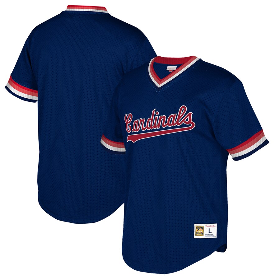 St. Louis Cardinals Mitchell And Ness Big And Tall Cooperstown Collection Mesh Wordmark V-neck Baseball Jersey - Navy