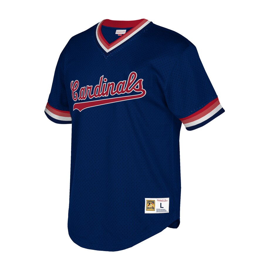 Alternative view of St. Louis Cardinals Mitchell And Ness Big And Tall Cooperstown Collection Mesh Wordmark V-neck Baseball Jersey - Navy