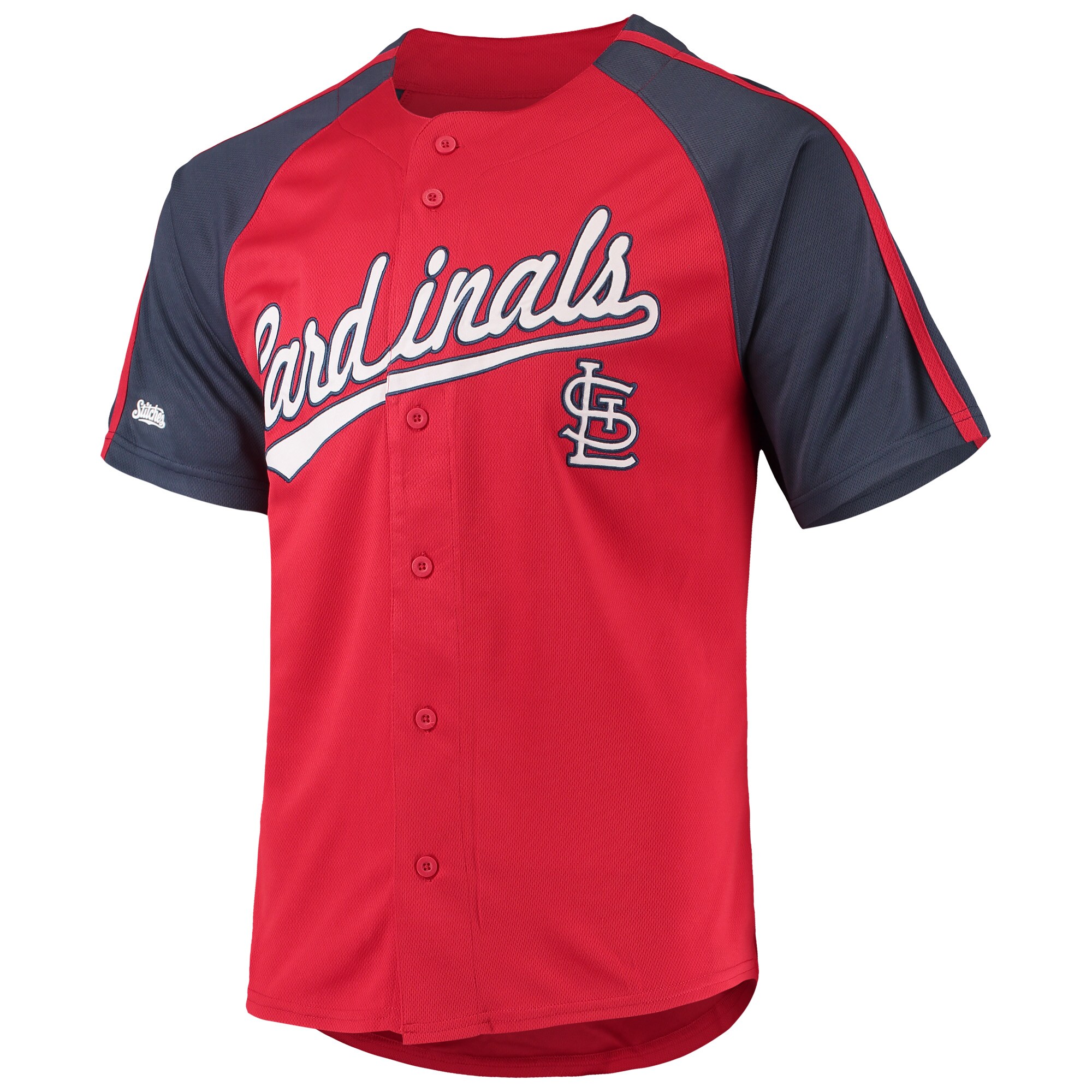 Alternative view of St. Louis Cardinals Stitches Button-down Raglan Replica Baseball Jersey – Red