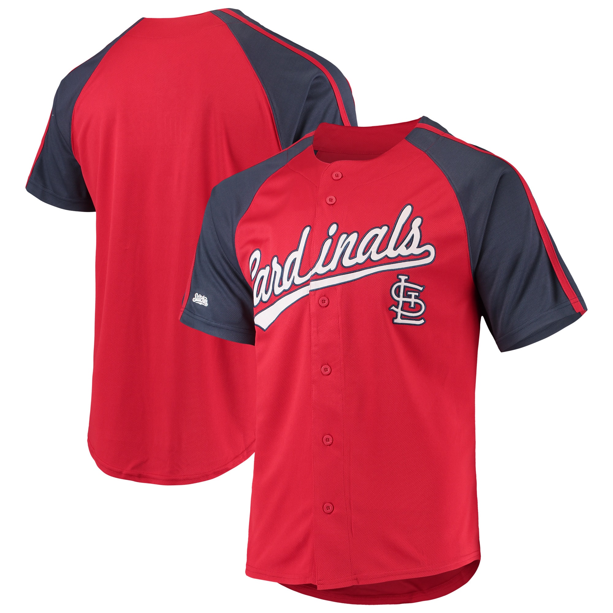 St. Louis Cardinals Stitches Button-down Raglan Replica Baseball Jersey – Red