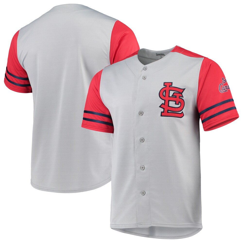 St. Louis Cardinals Stitches Button-up Baseball Jersey - Gray/red