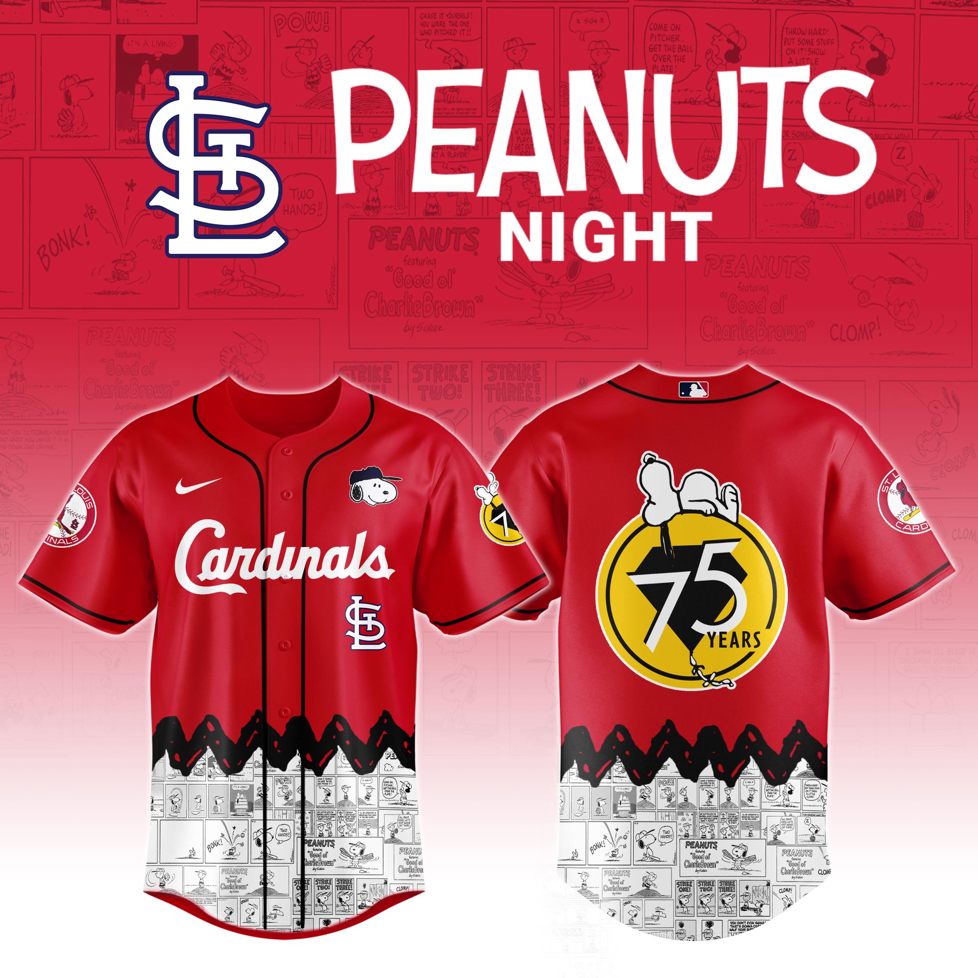St. Louis Cardinals X Peanuts Night Custom Baseball Jersey 2025