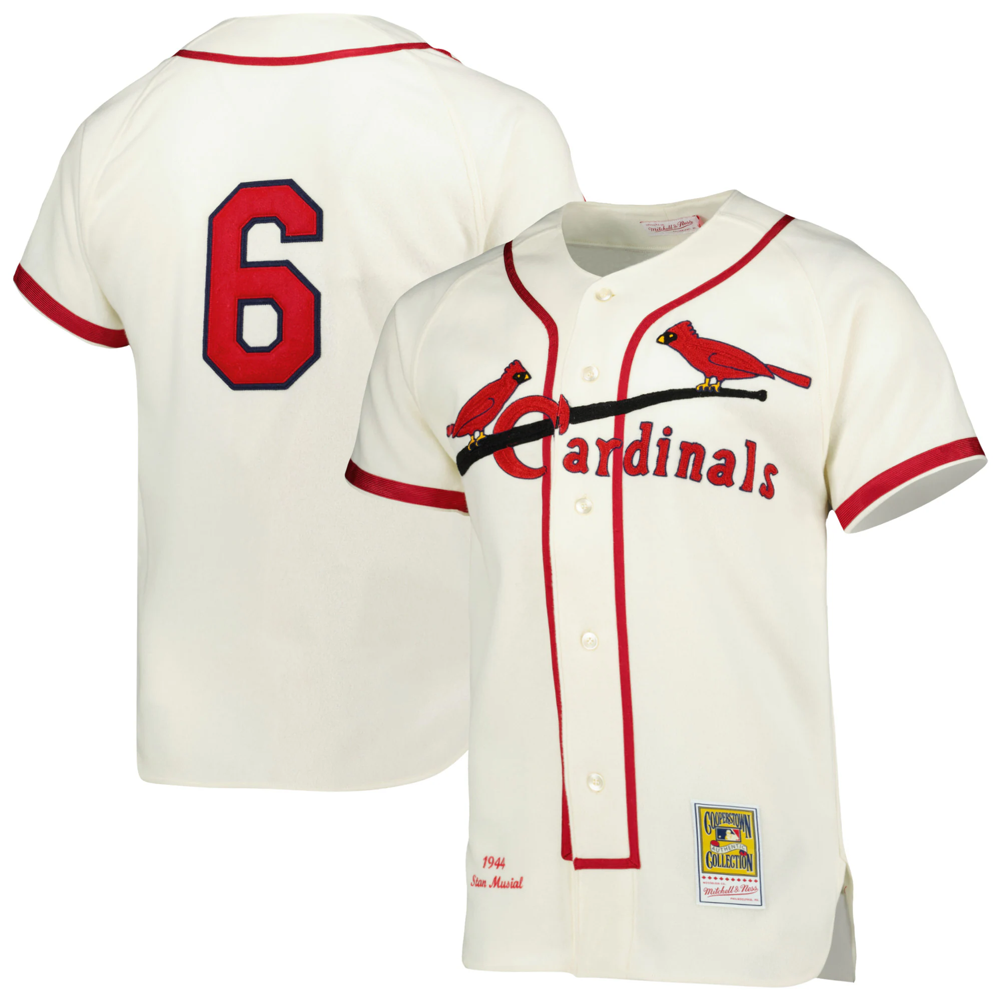 Stan Musial St. Louis Cardinals Mitchell & Ness 1944 Cooperstown Collection Authentic Baseball Jersey - Cream