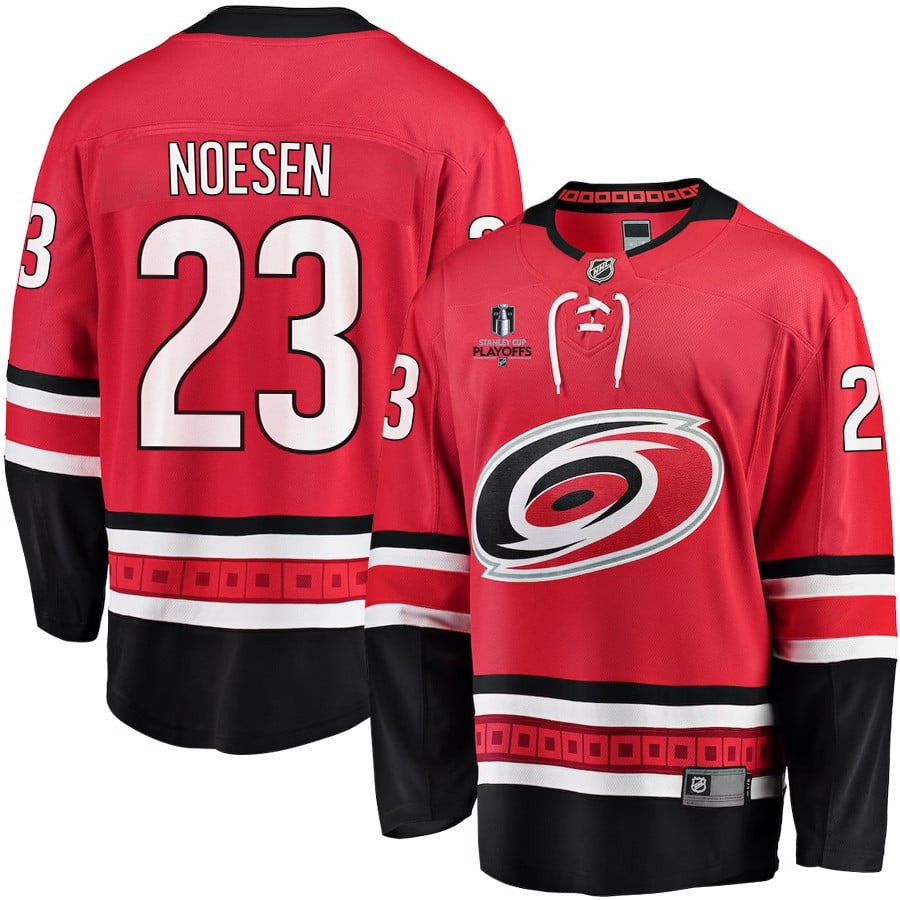 Stefan Noesen 23 Carolina Hurricanes Stanley Cup 2023 Playoffs Patch Home Breakaway Men Hockey Jersey - Red - JS462 