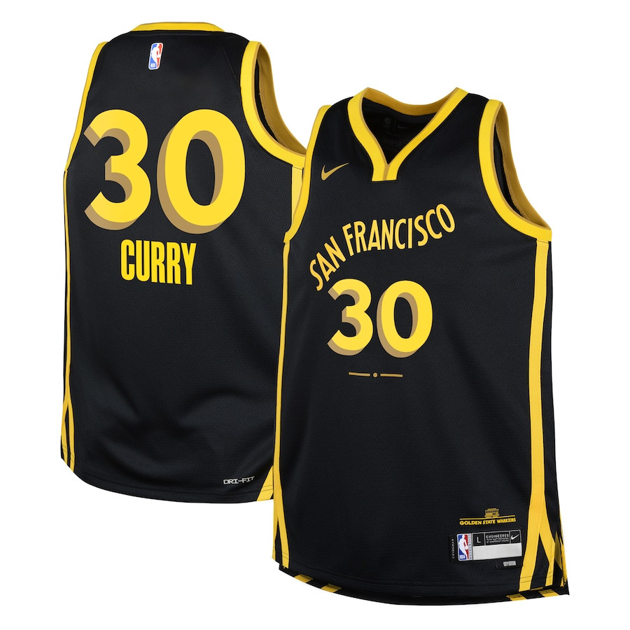 Stephen Curry 30 Golden State Warriors 2023/24 City Edition Swingman YOUTH Basketball Jersey - Black - JS226 