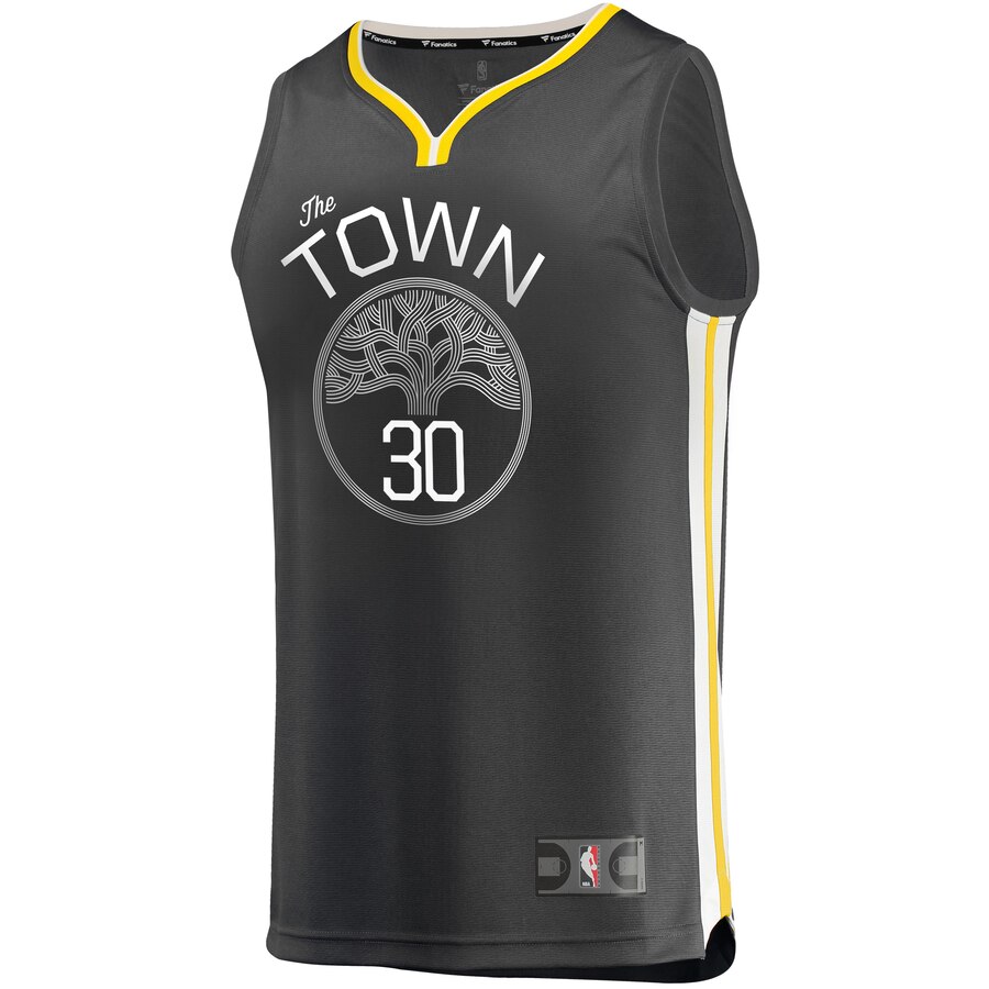 Alternative view of Stephen Curry Golden State Warriors Fanatics Branded Fast Break Replica Basketball Jersey Charcoal - Statement Edition