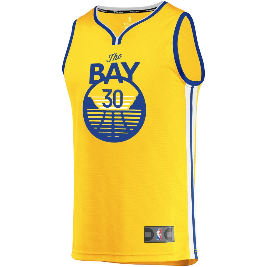 Alternative view of Stephen Curry Golden State Warriors Fanatics Branded Fast Break Team Replica Basketball Jersey Gold – Statement Edition