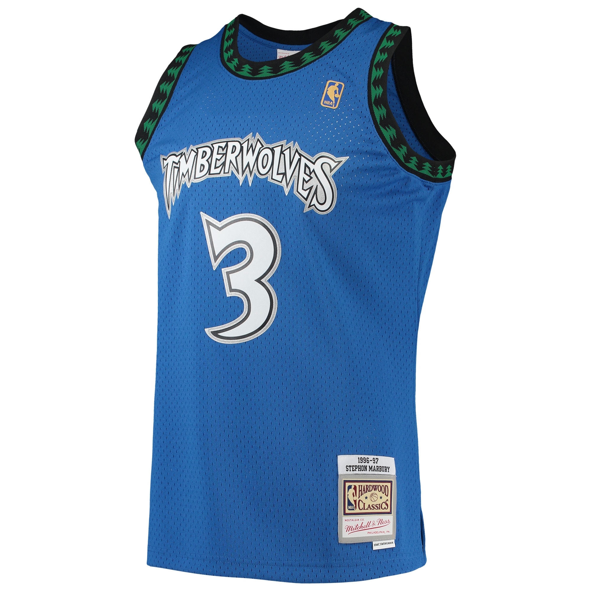Alternative view of Stephon Marbury Minnesota Timberwolves Mitchell & Ness 1996/97 Hardwood Classics Swingman Basketball Jersey - Blue