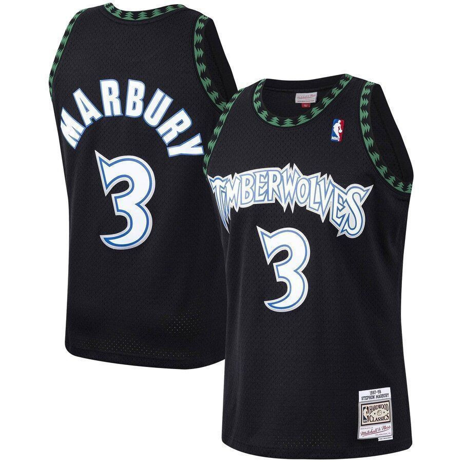 Stephon Marbury Minnesota Timberwolves Mitchell & Ness 1997-98 Hardwood Classics Swingman Player Basketball Jersey - Black - JS937 
