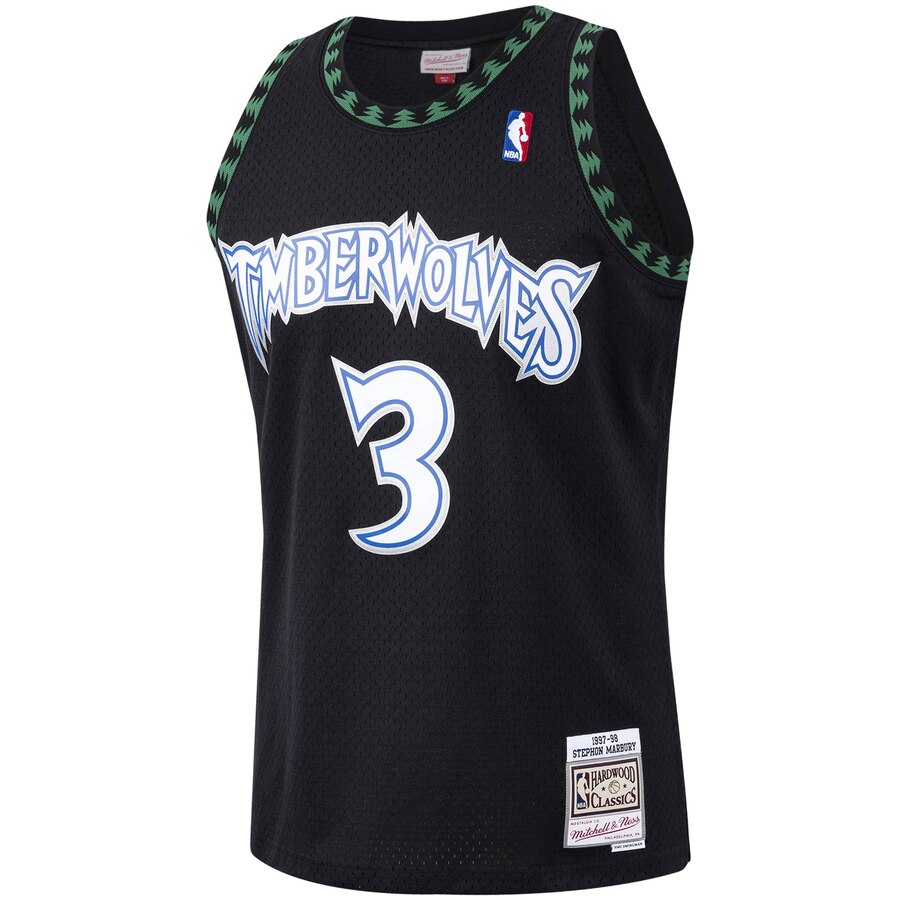 Alternative view of Stephon Marbury Minnesota Timberwolves Mitchell & Ness 1997-98 Hardwood Classics Swingman Player Basketball Jersey – Black – Jsfangear Basketball Jersey Store