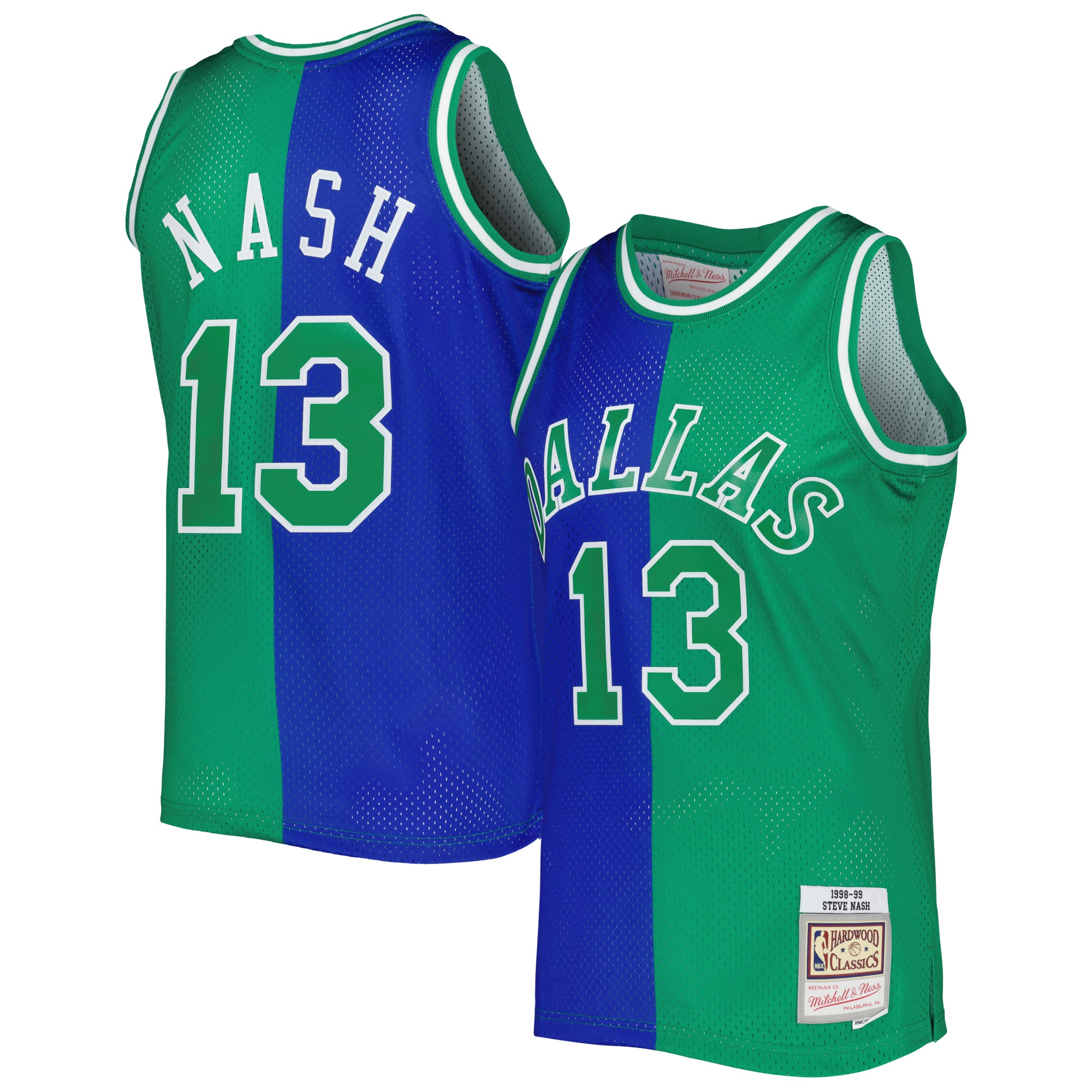 Steve Nash Dallas Mavericks Mitchell & Ness Hardwood Classics 1998/99 Split Swingman Basketball Jersey - Blue/green