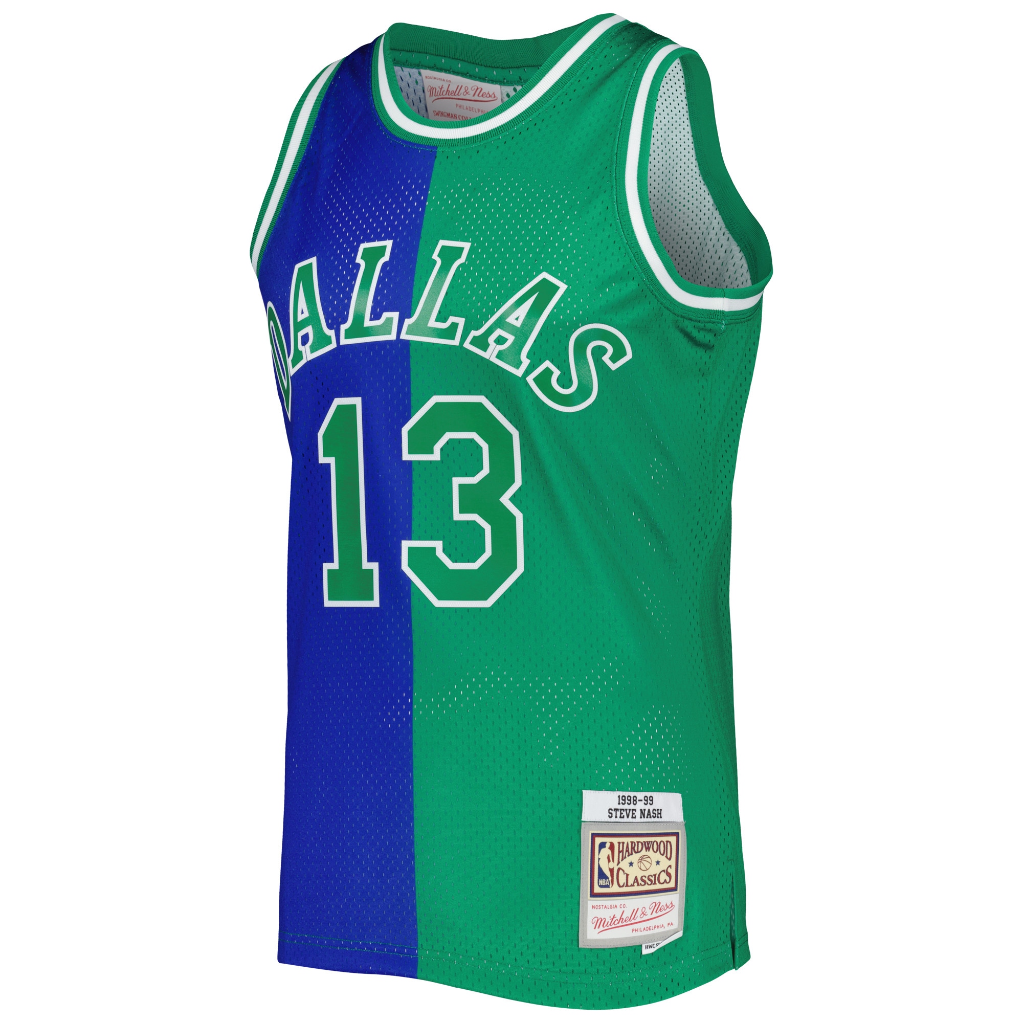 Alternative view of Steve Nash Dallas Mavericks Mitchell & Ness Hardwood Classics 1998/99 Split Swingman Basketball Jersey - Blue/green