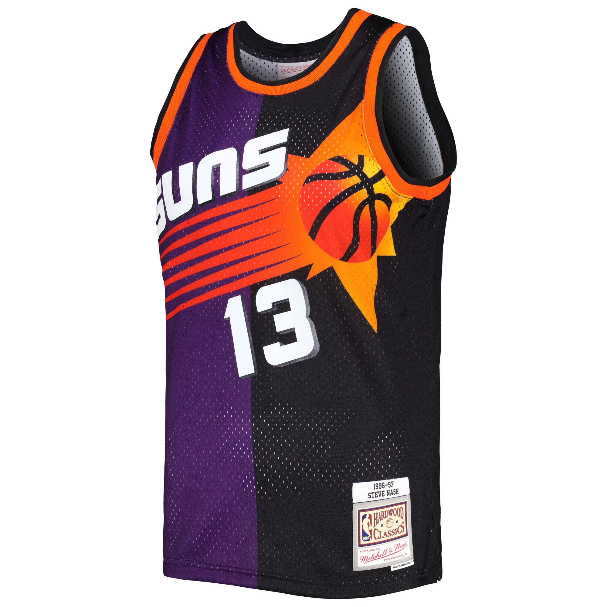Alternative view of Steve Nash Phoenix Suns Mitchell & Ness Hardwood Classics 1996/97 Split Swingman Basketball Jersey - Purple/black