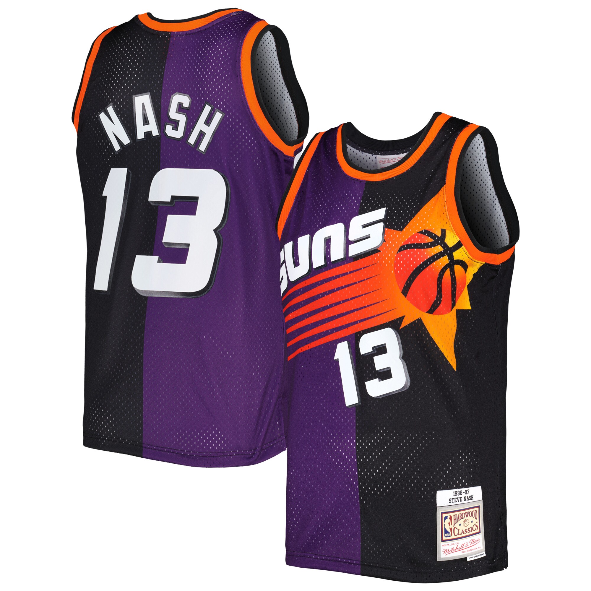Steve Nash Phoenix Suns Mitchell & Ness Hardwood Classics 1996/97 Split Swingman Basketball Jersey - Purple/black