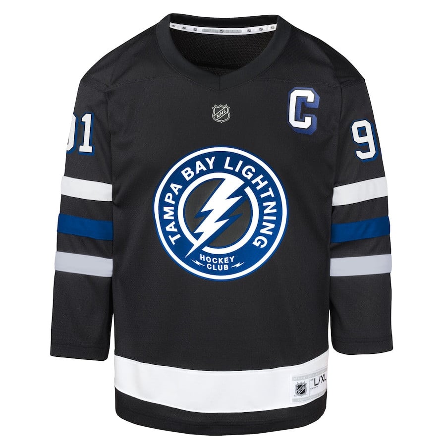 Alternative view of Steven Stamkos 91 Tampa Bay Lightning Alternate YOUTH Hockey Jersey - Black - JS408 