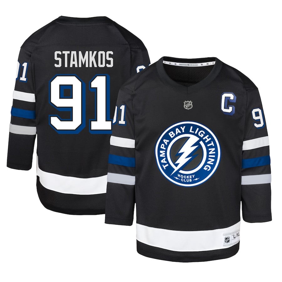 Steven Stamkos 91 Tampa Bay Lightning Alternate YOUTH Hockey Jersey - Black - JS408 