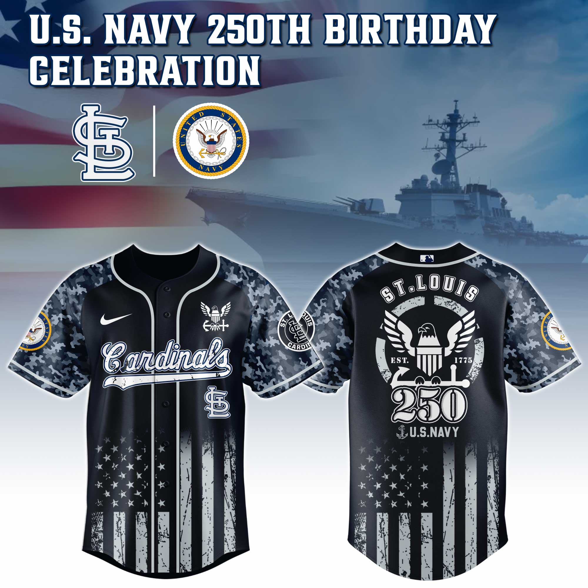 St.louis Cardinals Mlb X 250 U.s. Navy Custom Baseball Jersey