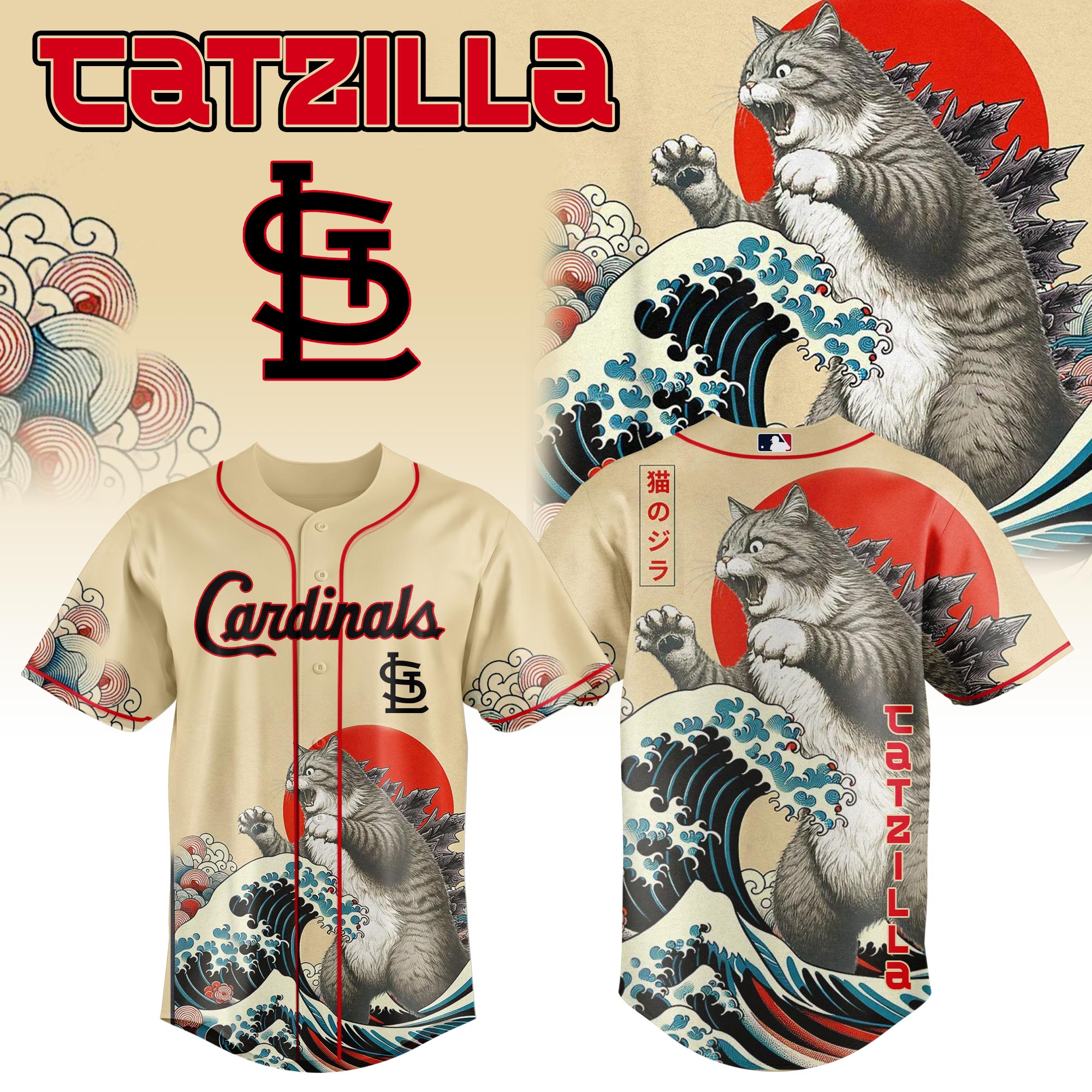 St.louis Cardinals Mlb X Catzilla Style Japans Custom Baseball Jersey